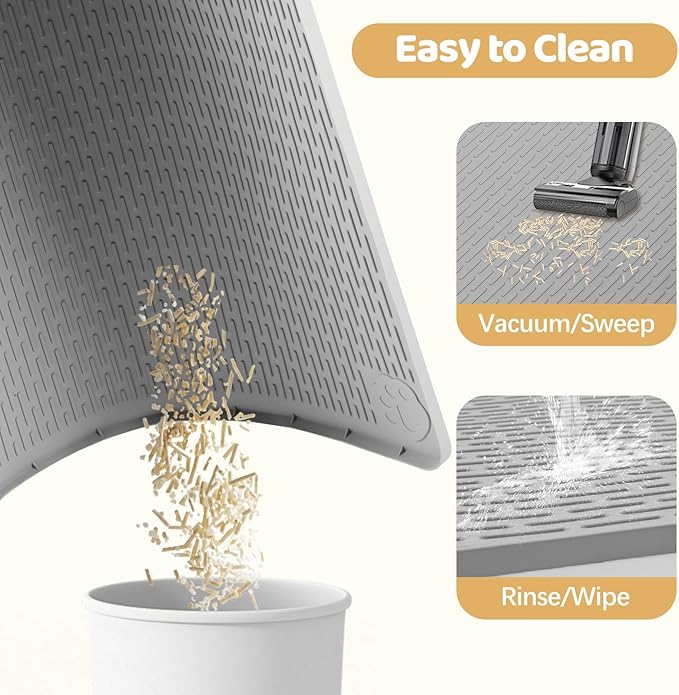 Cat Litter Mat, Extra Large 70" x 45" Silicone Mat Litter Trapping Mat for Scatter Control, Soft on Kitty Paws, Easy to Clean (Light Grey)