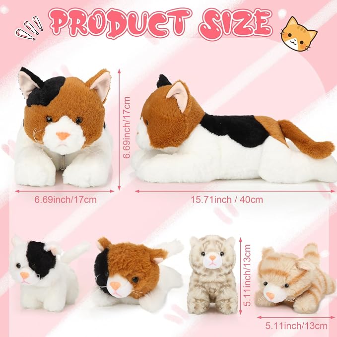 Skylety 5 Pieces Cat Stuffed Animal with Babies Inside Belly Plush Cat Pregnant Mommy Kitty with 4 Cute Fluffy Stuffed Kittens Christmas Birthday Surprise Gifts(Orange, Black, White)