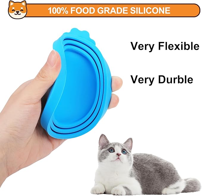 2 Pack Pet Food Can Covers, Silicone Universal Can Lids for Dog & Cat Food, BPA Free, One Fit Most Standard Size Food Cans Blue/Dark Blue