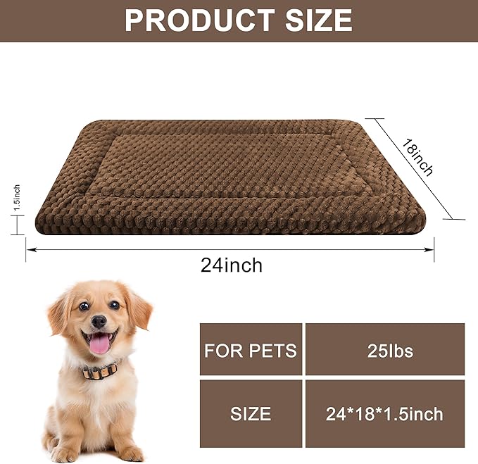 Dog Bed Mat,Reversible & Ultra Soft Kennel Pad-Machine Washable Pet Bed for Dogs & Cats-All-Weather Crate Liner for Crates,Carriers & Travel (Dark Brown, 24" L x 18" W x 1.5" Th)