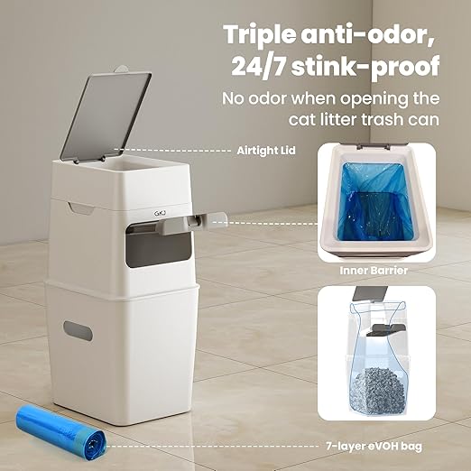 GKJ Cat Litter Trash Can | Litter Disposal Bin | Cat Litter Garbage Can Disposal System | Litter Box Trash Can | Includes 1 roll of 16 Easy Tear-Off Bags