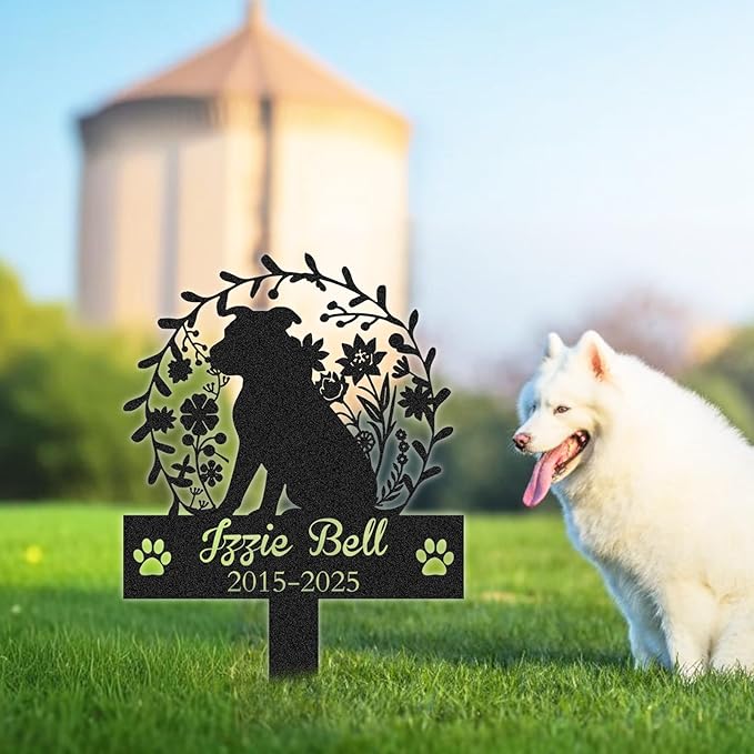 Personalized Pet Graves Marker Dog, Custom Pet Headstone, Waterproof Memorial Plaques for Outdoor, Metal Cemetery Markers Yard Decor, Memorial Garden Stakes, Loss of Dog Sympathy Gift Color09