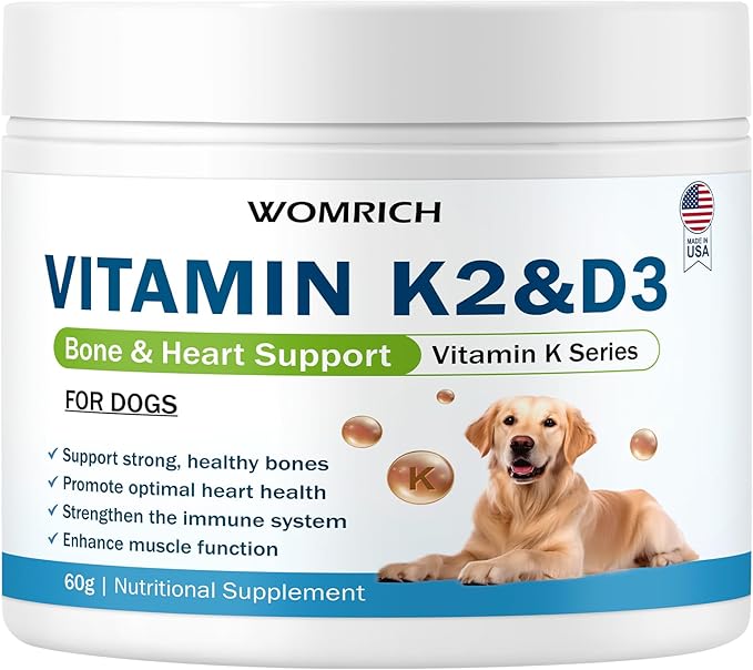 Vitamin K2 & D3 Supplement for Dogs – 60g | Vitamin Complex Supports Strong Bones, Cardiovascular Health, & Immune Function | Vitamins K for Dogs, Vitamins K1 & K2 (MK4 & MK7) + Vitamins D3