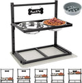 Elevated Dog Bowls with Slow Feeder, 5 Adjustable Heights, Anti-Slip, Durable Metal Frame, Spill Proof Mat, Rust-Resistant Bowls, Easy to Clean