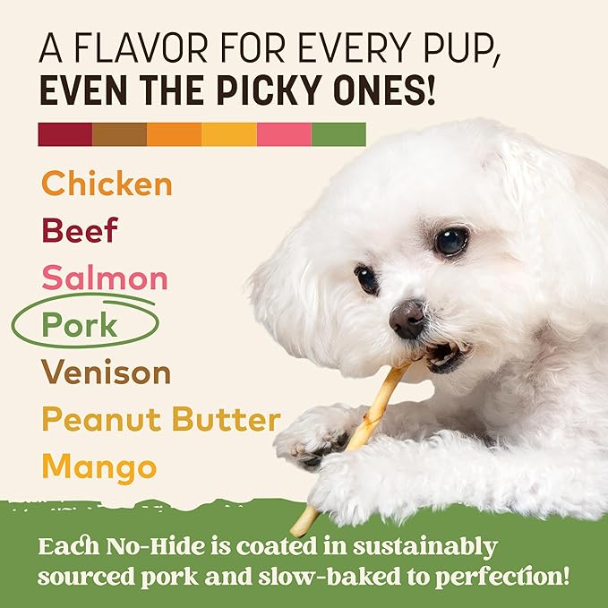 Earth Animal No Hide Stix - Long Lasting Rawhide Free Small Dog Chews Sticks, Pork - 10 Count