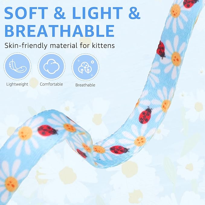 SCENEREAL Breakaway Cat Collar with Bell, 2 Pack Safety Adjustable Cat Collars with Pendant, Pink Personalised Puppy Kitten Collar with Bow for Spring Summer, Strawberry Daisy