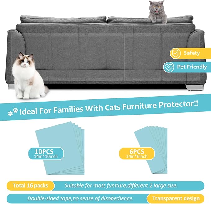 XMZCYMyo Anti Cat Furniture Protector, 16PCS Double Sided Sofa Anti Scratching Sticky Tape, Corner Couch Protector for Cats, Cat Scratch Deterrent Tape