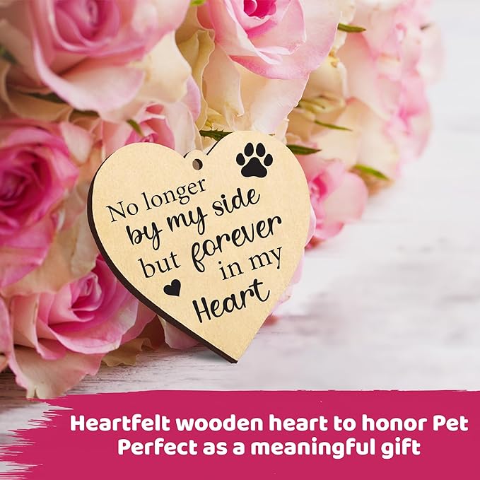 Pet Memorial Gift for Dogs Cats, Natural 360 Rotating Wooden Picture Frame 4x6 Photo, Pet Hair Keepsake Fur Jar Rainbow Bridge , No Longer By My Side But Forever in My Heart, Animal Loss Gift PR-3N
