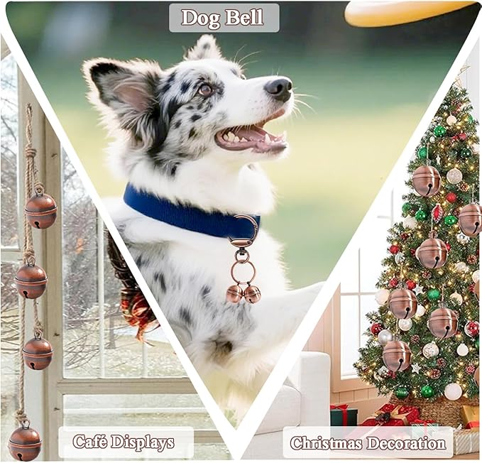 Copper Dog Bells for Collars with Quick-Release Clasp - Audible Safety Trackers for Medium to Large Dogs, Outdoor Collar Accessories(Glossy Copper)