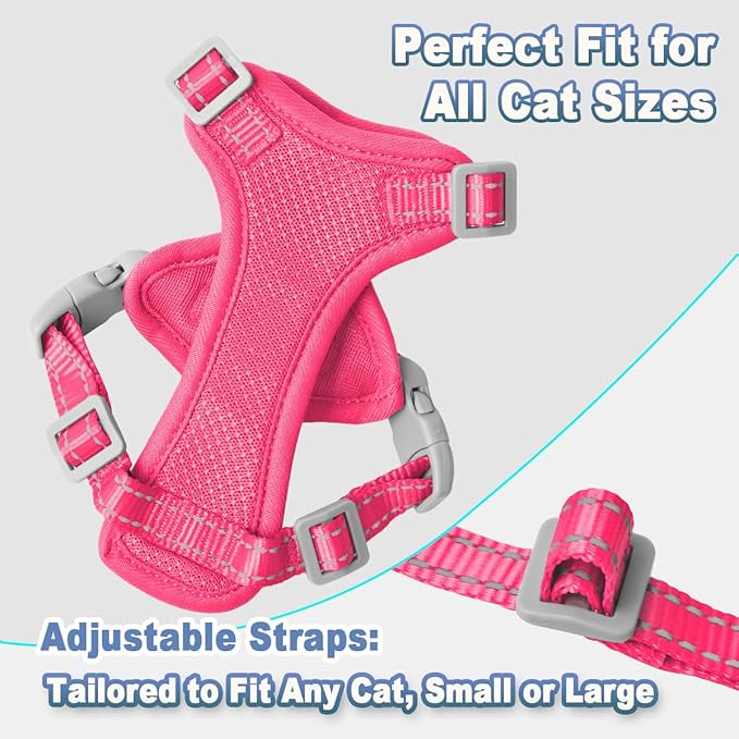 Cat Harness and Leash Set Escape Proof for Kitten Walking, Soft Adjustable Top Handle Vest Harnesses for Cats, Easy Control Breathable Reflective Small Medium Large, Pink, XXS
