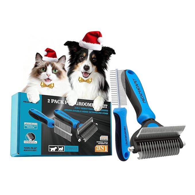 Cat Shedding Brush, Deshedding Brush for Long Haired Cats, Pet Grooming Tools 2 in 1 Undercoat Rake with Detangling Comb-Small