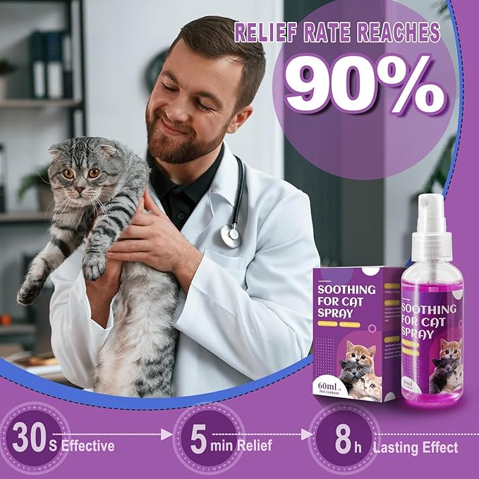 Cats Calming Pheromone Spray & Calming Solution for Cats, Anti Anxiety Pet Products - Feline Calm Pheromones, Cats Reduces Scratching Furniture Peeing Marking Calming Cat for Travel 240 ml