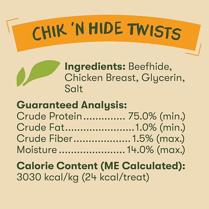 Pet 'n Shape Chik 'n Hide Twist - Chicken Wrapped Rawhide Natural Dog Treats, Large, 6 Count