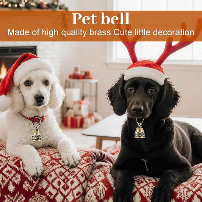 2Pcs Copper Collar Bells for Small Pets, 0.75 Inch Vintage Brass Jingle Bells, Ideal for DIY with Anti-Lost ID Pendant Tags, Retro Pet Craft Bell Charms for Cats & Puppies