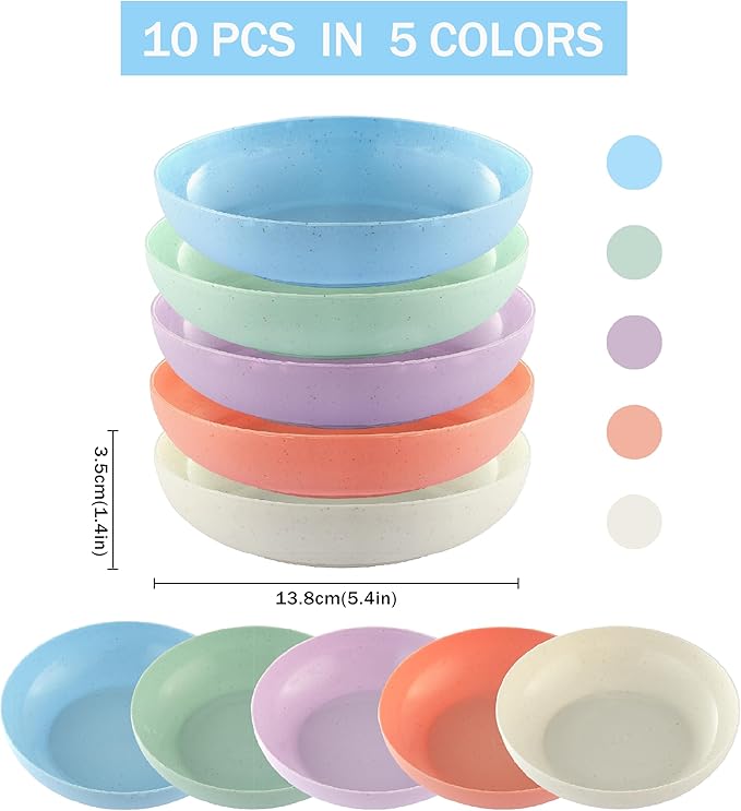 OLULU 10 Pack Cat Bowls, Whisker Friendly Kitten Dishes, Durable Wheat Straw Cat Food Bowls for Indoor Outdoor Cats