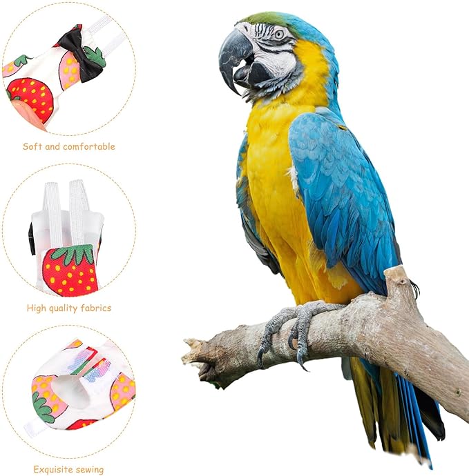 Cabilock Parrot Diaper and Flight Suit Washable Fabric Bird Clothes XL Creative Strawberry Pattern Pet Bird Diaper for Outdoor Flying and Training Random Color