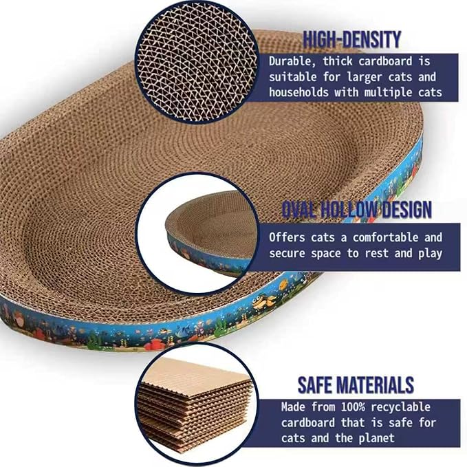 2PCS Large Cat Cardboard Scratcher with Toys, Oval 21.7" x 14.9" Kitty Scratching Board for Indoor Kitten Play Scratch Bed Sofa Furniture Protector