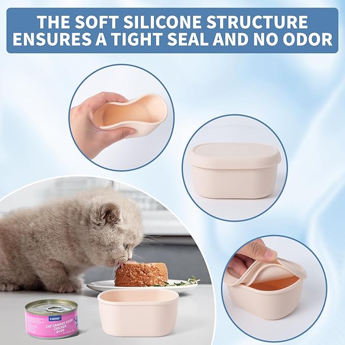 SLSON 4Pack Silicone Storage Container for 3oz Cat Canned Food Cans,Airtight Cat Food Sealer with Cover Lids Reusable Sealing Box for 2.56''/65mm Can Keep Food Fresh in Fridge