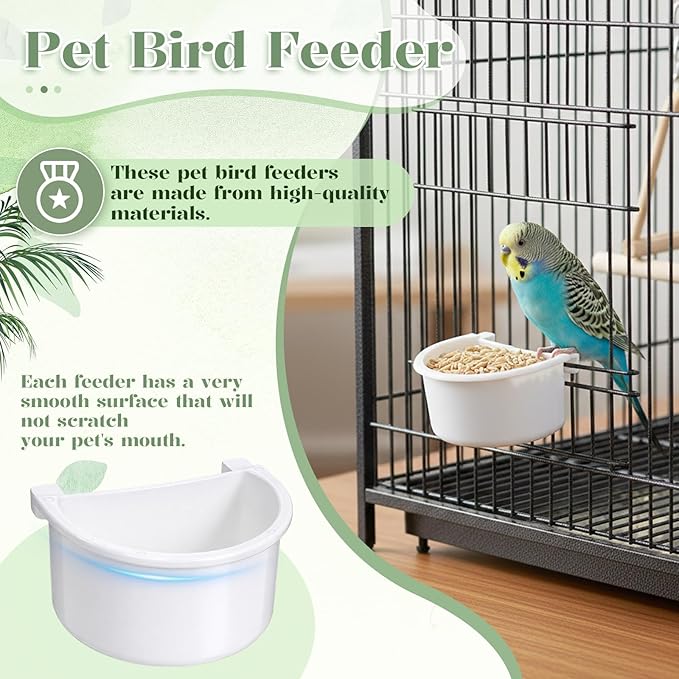 6 Pcs Bird Food Feeder, Bird Cage Feeder Hanging Feeding Bowl Seed Container White Food Dishes Bowl Birds Cage Accessories for Small Parakeet Pigeons Conures