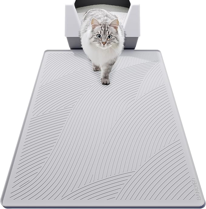Cat Litter Box Mat - XL Extra Large Size 40 x 30 in, Water Proof, Kitty Litter Trapping Mat, Easy to Clean, Scatter Control, Odorless, Pet Supplies for Indoor Cats, Light Gray