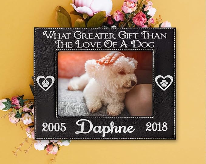 Stocking-Factory Dog Best Friend Pet Loss Photo Frame Engraved (Gold or Silver) Black Leather Customized Sympathy Memory Gift