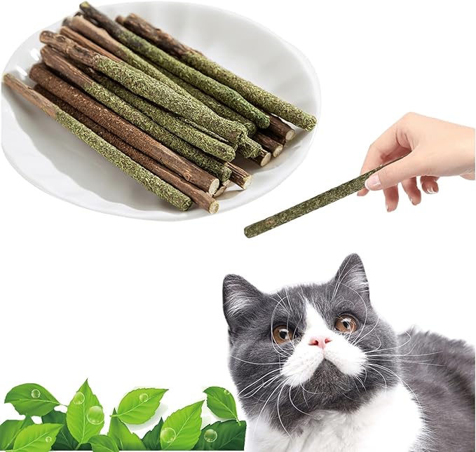 Natural Silvervine Sticks for Cats,Catnip Cat & Kitten Chew Toys Teeth Cleaning, Matatabi Cat Treat, Edible Kitty Toys (20PC)