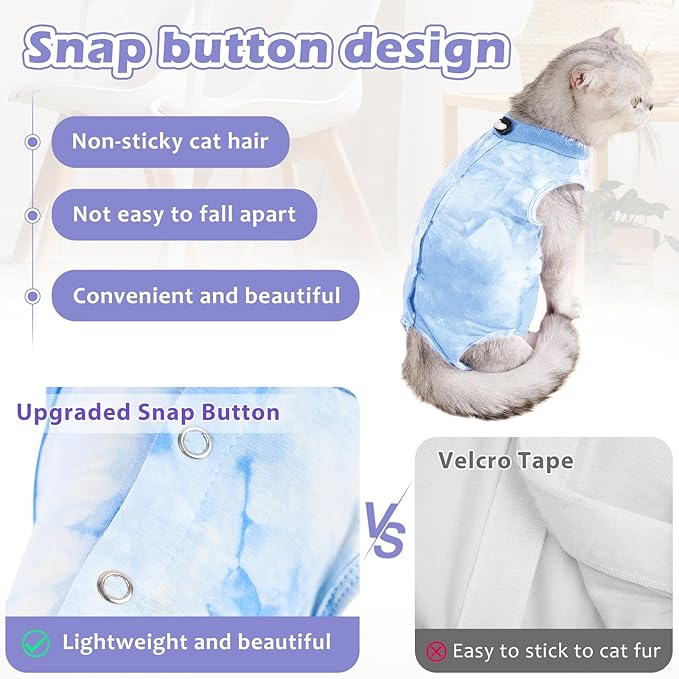 2 Pack Cat Surgery Recovery Suit for Female and Male, Soft Cat Spay Shirts Clothes, Comfortable Kittens Pajamas Onesie, Adjustable Fit to Stop Licking, Blue S