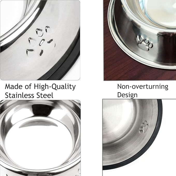YUDANSI 2 Stainless Steel Dog Bowls, Dog Feeding Dishes, Doggie Plate Food Bowls with Rubber Base, Small and Medium Pet Feeder for Food and Water (M-16.6oz)