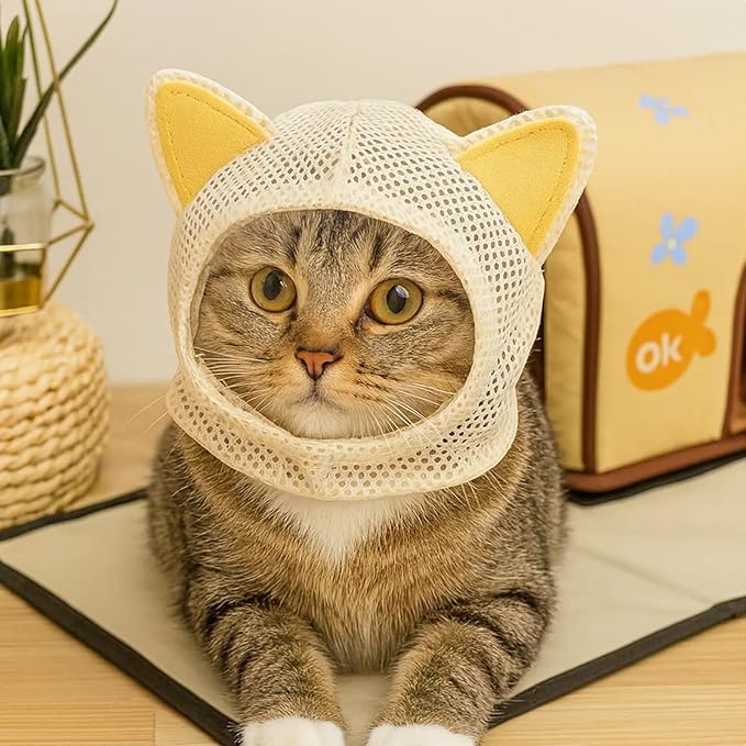 Breathable Meshes Cats Head Cover with Regulable Belt Lovely Cats Ear for Anti Licking Anti Scratch Protecting Recovery Head Cover