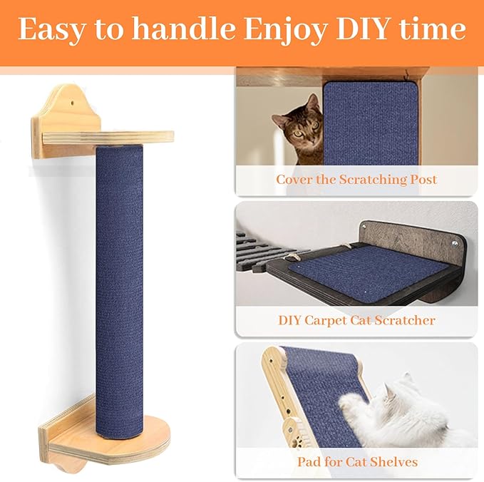 Cat Scratching Mat, Self-Adhesive Cat Scratch Furniture Protector, Trimmable DIY Wall Climbing Carpet, Couch Protector, Scratching Pad Replacement (Dark Blue, 78.7"x15.8")