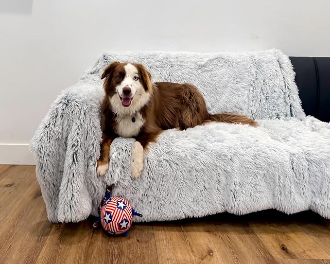 PJYuCien Large Dog Blanket, Reversible Fleece Sherpa Blankets, Soft Plush Pet Throw for XL Dogs, Washable Cozy Furniture Protector for Couch/Bed, 80" x 60", Grey, Indoor