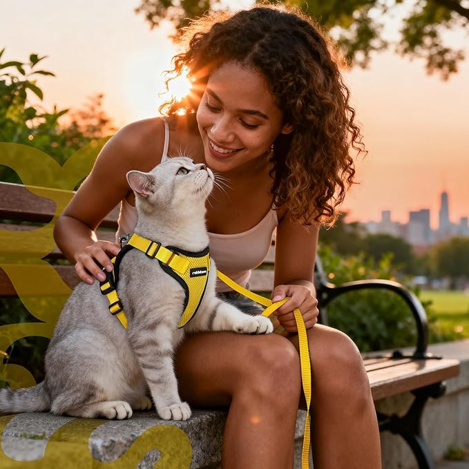rabbitgoo Cat Harness and Leash for Walking, Escape Proof Soft Adjustable Vest Harnesses for Cats, Easy Control Breathable Reflective Strips Jacket, Yellow, M
