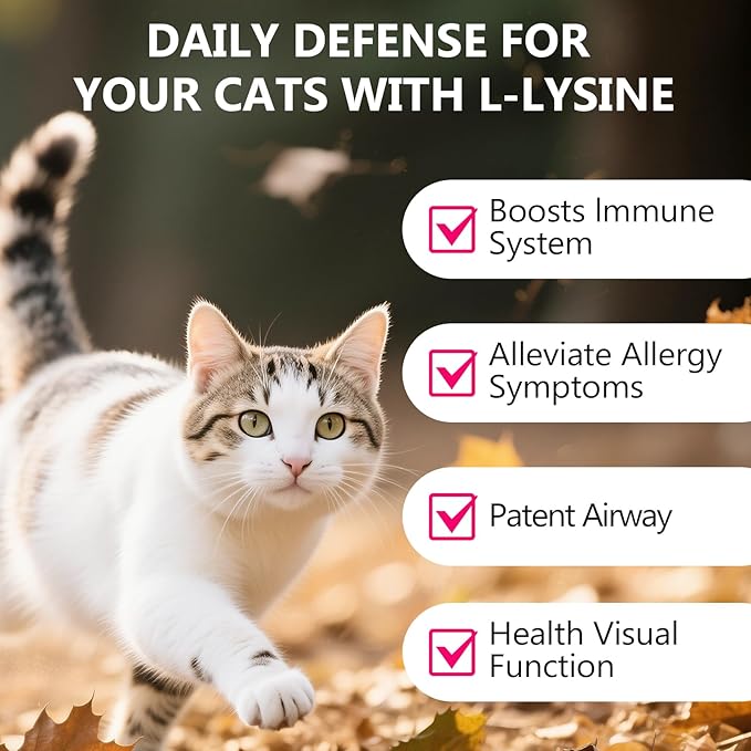L-Lysine for Cats,Immune Support,Tasty Chicken Flavor L-Lysine Supplement for Daily Wellness & Vitality - 60ML with Dropper for Easy Dosing