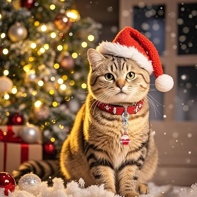 EXPAWLORER Christmas Cat Bell 2 Pack - Santa Pet Collar Accessories Bells Loud with Claw Buckle, Holiday Collar Charm Jingle Pendants Ornament, Save Birds Tracker, Xmas Neck Decoration for Cats Dogs