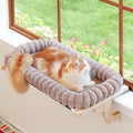 Zakkart SnugCloud Cat Window Perch with 4-Sided Bolster - Orthopedic Cat Hammock for Window Sill - Solid Hardwood & Metal Frame - Window Seat for Pets (Natural Color Wood w/Brown Bed, Medium)