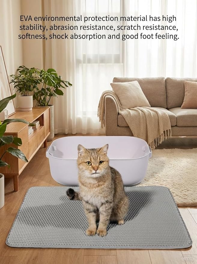Double-layer EVA anti-slip cat litter pad, pet cat litter box filter pad, wear-resistant and scratch-resistant (Black)