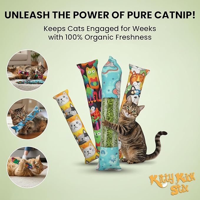 Kitty Kick Stix 15" Catnip Kicker Toy – Set of 2 | Handmade in USA | Interactive Cat & Kitten Toy | Durable Kicker Packed with 100% Potent Catnip for All Breeds (Light/Dark Mix)