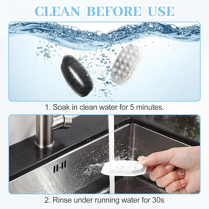 32 Pcs Cat Water Fountain Replacement Filters & Pre-Filter Sponges for Rellaty Neareal 108oz/3.2 Stainless Steel Pet Water Fountain Automatic Pet Fountain with Water Level Window
