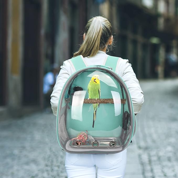 Bird Backpack, Bird Carrier Travel Cage with Perch, Portable Wildbird Carrier Bag, Parrot Parakeet Cockatiel Cage w/Toy Stainless Steel Food Bowl Tray for Conures Budgie Canary Lovebirds Small Animal