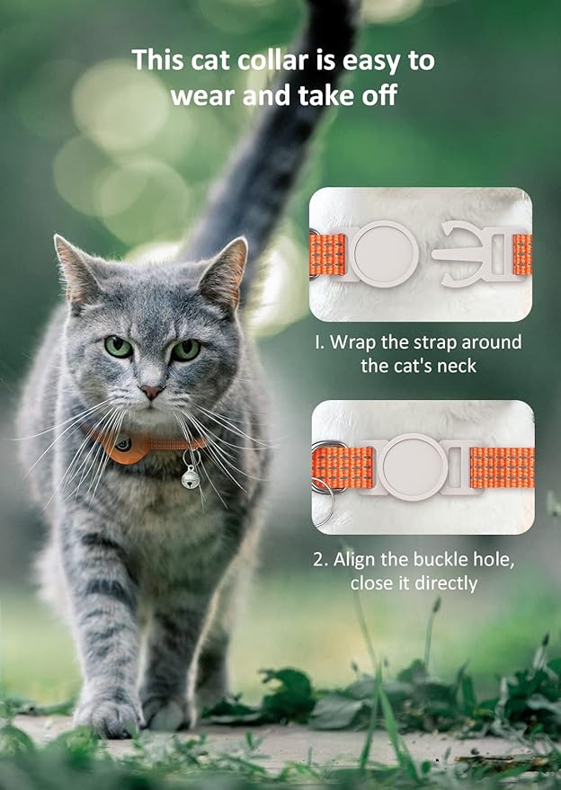 Apple AirTag Cat Collar, GPS Tracker Kitten Collar with Breakaway Feature, Lightweight and Reflective, Perfect for Cats and Puppies (Orange)