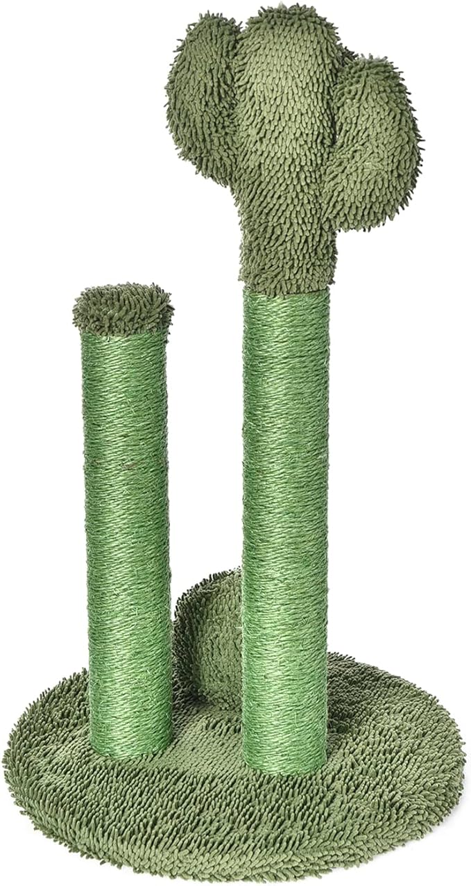 Amazon Basics Cat Scratcher - Indoor Cactus Triple Posts Cat & Kittens Scratching Post with Dangling Ball, Small (22.4" H) - Green