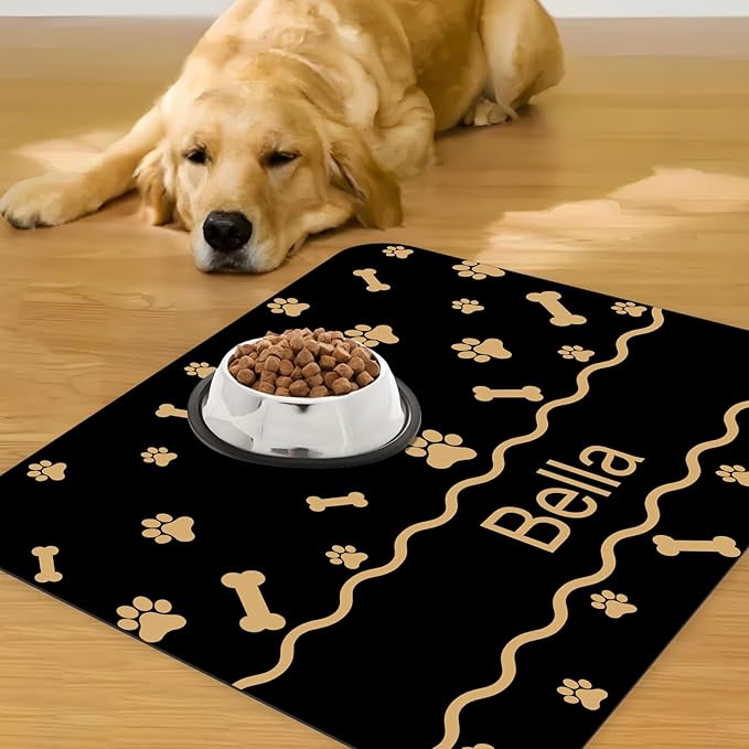 Personalized Dog Food Mats for Floors Custom Pet Placemat Mats for Food and Water Waterproof Customized Pet Food Mat with Name Gifts for Dog & Cat Owners Design 7