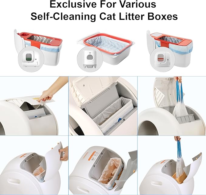 100 Count Cat Litter Box Liners - Fit Pura Max/Pura X, Self-Cleaning Cat Litter Box Replacement Litter Bags, Leak-Proof, 2.5 MIL Tear-Resistant, Drawstring Closure, Unscented Gray