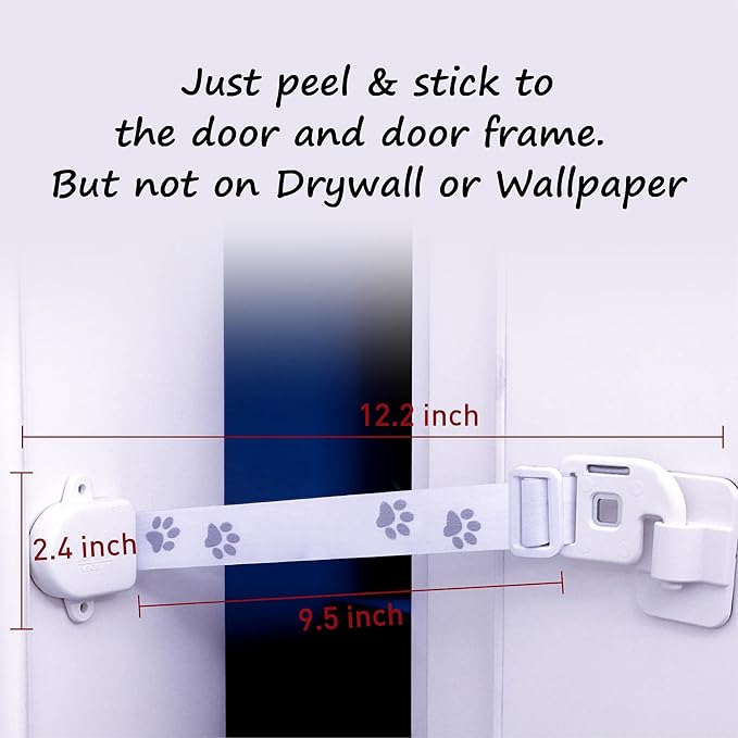 Neobay Adjustable Door Strap and Latch, Damage-Free Cat Door Latch to Keep Dog Out of Litter Box, Economical Alternative of Pet Gates, Basic with Stopper 1 Pack