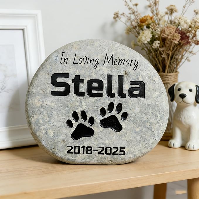 Personalized Pet Memorial Stone - Custom Engraved Natural River Rock with Name & Icon, Handcrafted Pet Loss Gift, Garden or Indoor Angel Pet Remembrance Stone (Style 2)