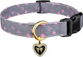 Cotton Handmade Dog Collar Cute and Distinctive Patterns Grey Heart with Pendant for Girl Boy Dogs Collars L
