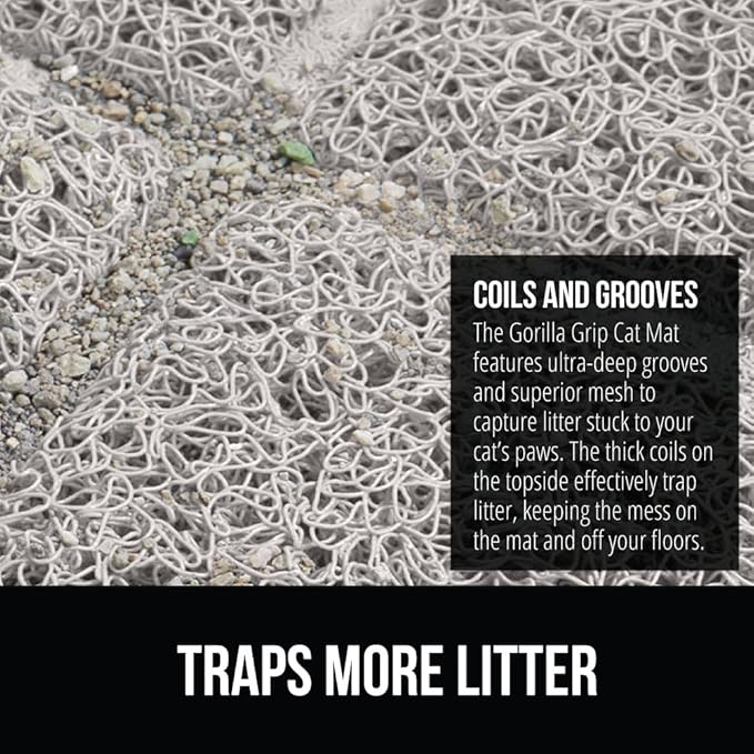 GORILLA GRIP Cat Litter Box Mat, 40x28, Water Resistant, US Designed Kitty Litter Trapping Mats, Easy to Clean, Scatter Control, Less Mess and Clean Floors, Kitten Supplies for Indoor Cats, Light Gray