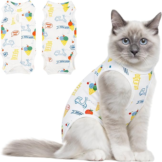 Coppthinktu Cat Recovery Suit Female Cats Onesie for Cats, Breathable Cat Surgery Suit for Surgical Abdominal Wounds Skin Diseases, Cute Kitten Spay Recovery Suit E-Collar Alternative Anti Licking