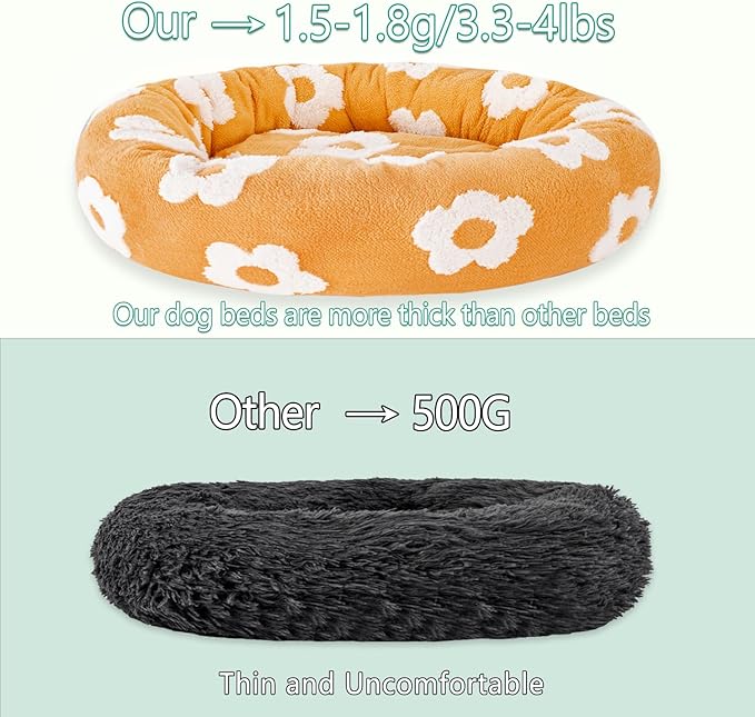 31 Inch Calming Dog Bed for Medium Dogs, Round Anti-Anxiety Warm Bed, Soft Cozy Anti-Slip Donut Washable Pet Bed, Fits up to 50 lbs Pets