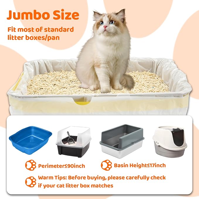 30 Count Litter Box Liners Jumbo 45" x 18" Tear Resistant Cat Litter Bags Liners 2.5MIL Thicken Drawstring Durable Cat Pan Liners Extra Large Kitty Litter Box Bag Disposable Pet litter Bags